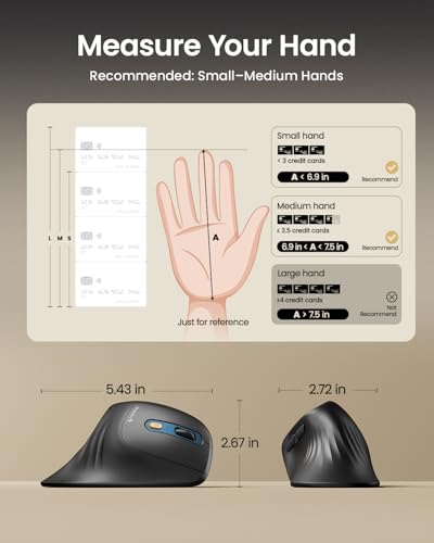 ProtoArc Ergonomic Mouse, EM11 NL Wireless Vertical Mouse, Ergo Mouse with Multi-Device, USB-C Rechargeable Mice for Windo...