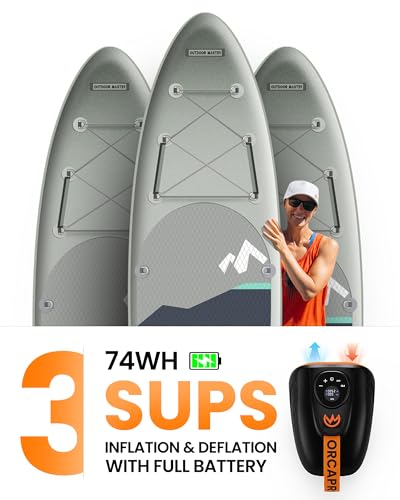 OutdoorMaster 25PSI High Pressure 74Wh Rechargeable SUP Air Pump Electric ORCA PRO - Auto-Off & Deflation Function, Batter...