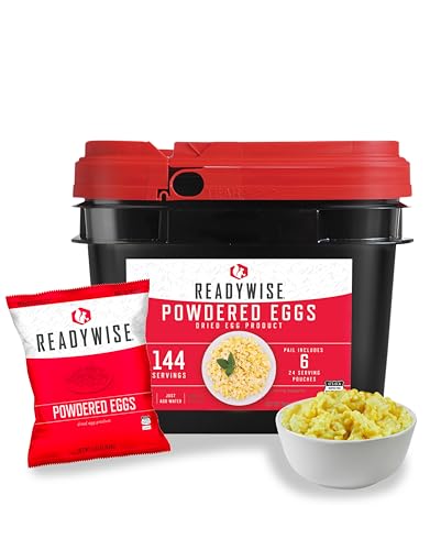 ReadyWise Emergency Food Supply - 144 Servings Freeze Dried Powdered Eggs Bucket, Protein Meals, Survival Food, Backpackin...
