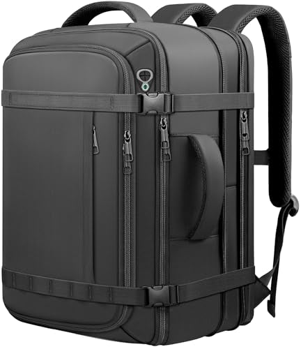 HULVION Travel Backpack,40-50L Expandable Carry On Backpack with USB Cable Port Fits 17.3 Inch Laptop Bag,Water Resistant ...