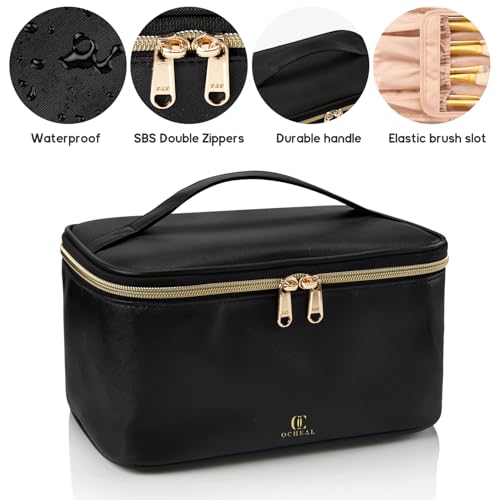 OCHEAL Makeup Bag, Portable Cosmetic Bag, Large Capacity Travel Makeup Case Organizer, Black For Women Toiletry Bag for Gi...