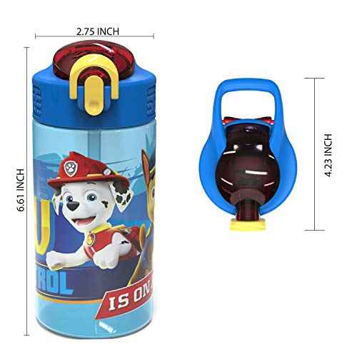 Zak Designs 16oz Kids Durable Plastic Spout Cover and Built-in Carrying Loop, Leak-Proof Water Bottle Design for Travel (16 oz, Paw Patrol Marshall),PWPT-T123