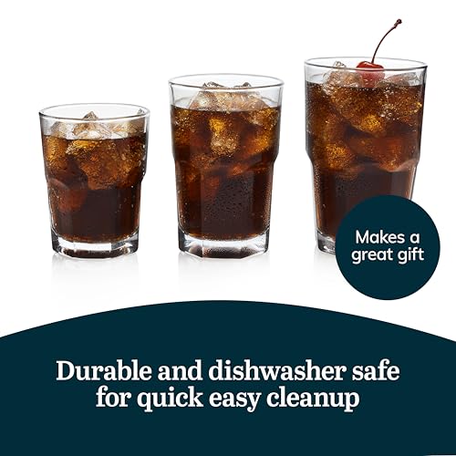 Libbey Boston Tumbler, Rocks, and Juice Glasses, 18 Piece Classic Stackable Glass Cups Set, Versatile, Kitchen Drinking Gl...