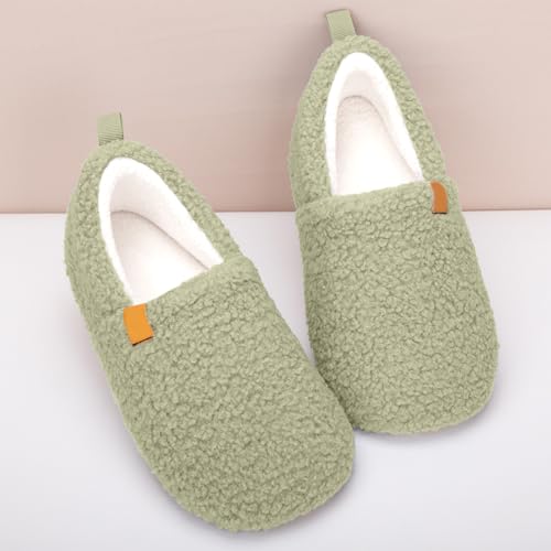Women's House Slippers Memory Foam House Shoes Cozy Closed Back Slippers with Curly Fleece for Indoor Outdoor