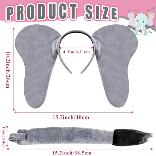 Xuyyicao 5 Pcs Grey Elephant Costume Set,Fuzzy Elephant Ears Nose Tail Gloves Bowtie Kit,Animal Costumes for Halloween Cos...