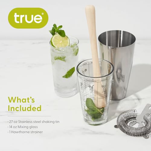 True 3-Piece Barware Set for Mixed Drinks and Cold Brew Cocktails, Includes Cocktail Shaker Tin, Cocktail Mixing Glass wit...