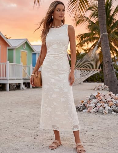 MEROKEETY Women's Summer Sleeveless Floral Maxi Dress 2026 Bodycon Mesh Wedding Guest Cocktail Formal Party Dresses