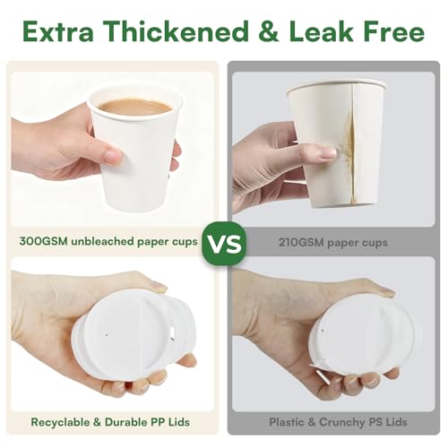 Paper Coffee Cups with Lids & Sleeves 16 oz Hot Cups, 20 Pack To Go Cups with Lids & Sleeves, BPA Free Unbleached Thickene...
