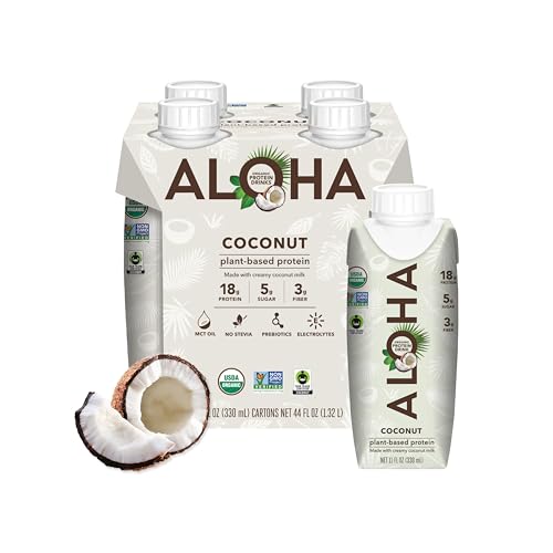 ALOHA Organic Plant-Based Protein Drink – Coconut Flavor | 18g Protein, 5g Sugar, 3g Fiber | Made with Creamy Coconut Mil...