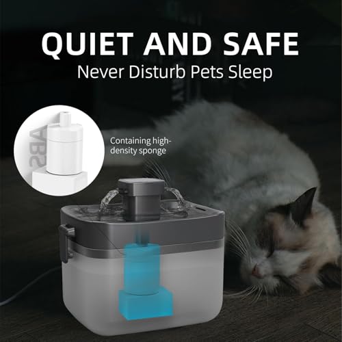 Cat Water Fountain, Automatic USB Powered Pet Fountain 50.7oz, 20dB Ultra-Quiet & Translucent Mini Water Tank, BPA-Free fo...