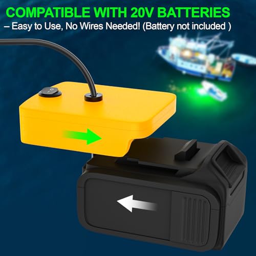 LED Underwater Fishing Light Compatible with for DeWalt 20V Battery（Battery Not Included）, 1300 Lumens, IP68 Waterproof Su...