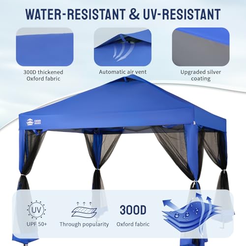 CROWN SHADES Gazebo 10x10 Pop Up Canopy with Mosquito Netting, Screen Tent with 4 Ropes, 8 Stakes, 4 Sandbags and Wheeled ...