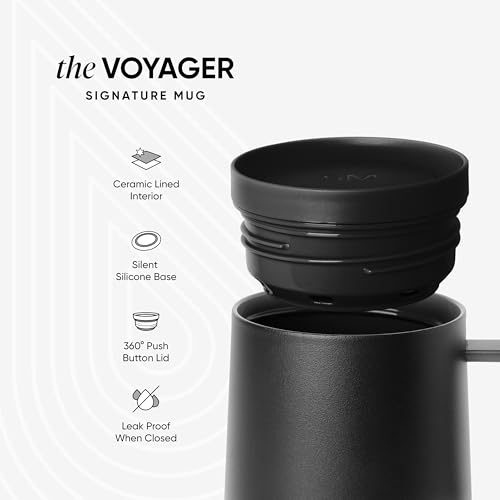 Simple Modern Voyager Signature Mug | Travel Coffee Tumbler with 360° Lid and Handle | Ceramic-Lined Insulated Stainless S...