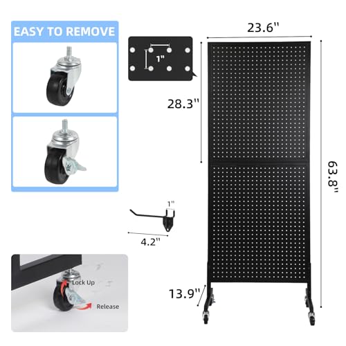 NectaCol 2'x 5' Standing Pegboard Display with T-Base, Pegboard Display Stand with Wheels, Metal Peg Board Display Rack, A...