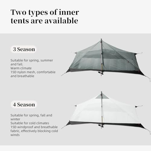 3FULGEAR Ultralight Tent for Backpacking, LANSHAN 1 Trekking Pole Tent 1 Person 3/4 Season Lightweight Easy Set Up Double ...