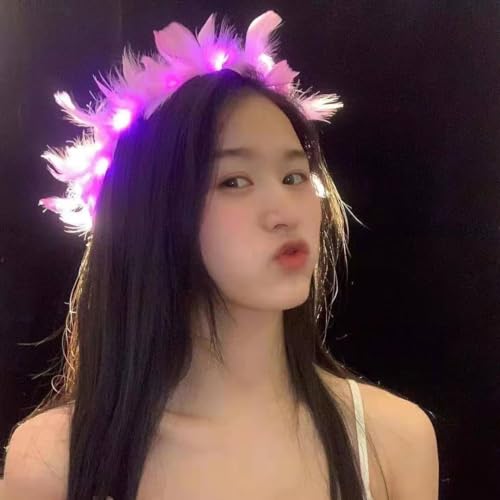 LEEMASING LED Feather Wreath Crown Headband Light-Up Angel Halo Headband For Wedding Christmas Halloween Valentine's Day (...