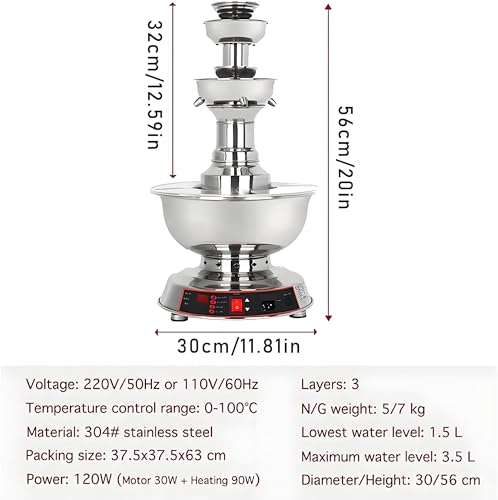 3-Tier Party Drink Fountain – 3.5L Electric Cocktail Fountain Wine Juice Dispenser with Warming Function, Stainless Steel ...