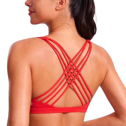 CRZ YOGA Naked Feeling Strappy Sports Bras for Women - Criss Cross Back Wireless Padded Cami Yoga Workout Top