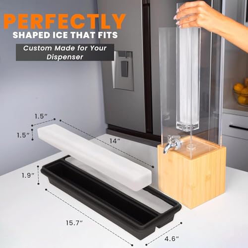 Ksestor Large Ice Cube Tray – 15.7" x 4.6" Ice Core for Beverage Dispenser – Easy Release, BPA-Free, Odor-Resistant - Drin...