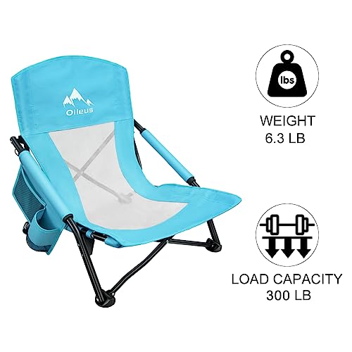 Oileus Low Beach Chair for Beach Tent/Shelter/Camping/Outdoor Ultralight Backpacking Folding Recliner Chairs with Cup Hold...