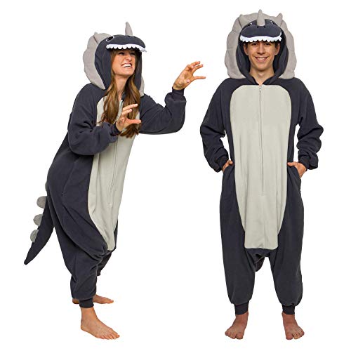 Funziez! Adult Onesie Halloween Costume Animal Dinosaur Shark Unisex Plush One Piece Cosplay Suit for Adults, Men and Women