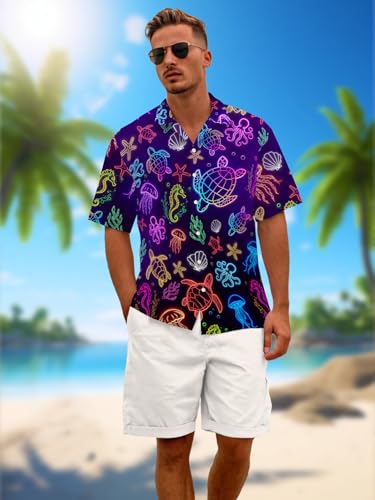 REVENEVER Funny Hawaiian Shirts for Men Short Sleeve Button Down Casual Shirts Summer Tropical Beach Shirt