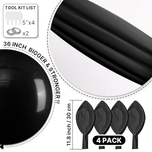 PartyWoo Black Balloons 4 pcs 36 Inch Latex Helium Matte Black Balloons for Baby Shower Birthday Graduation Casino Gaming ...