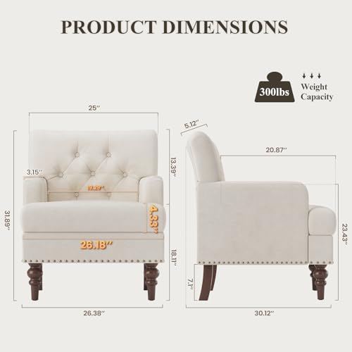 MALOL Upholstered Accent Chair with Thick Cushion, High Back Reading Chair, Linen Blend Armchair with Solid Rubberwood Leg...