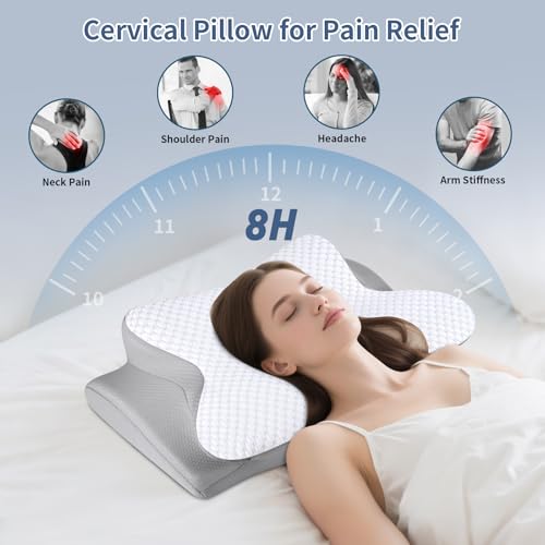 Cervical Neck Pillow for Sleeping - Ergonomic Side Sleeper Pillow for Pain Relief, Contour Cervical Pillow for Neck Suppor...