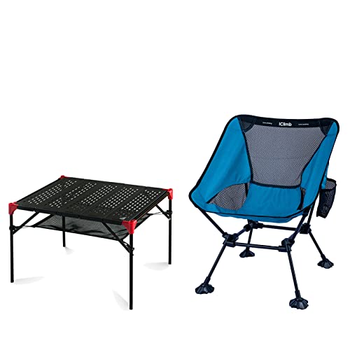 iClimb 1 Extendable Table and 1 Anti-Sinking Large Feet Chair Bundle, Ultralight Compact for Single Adult Outdoor Backpack...
