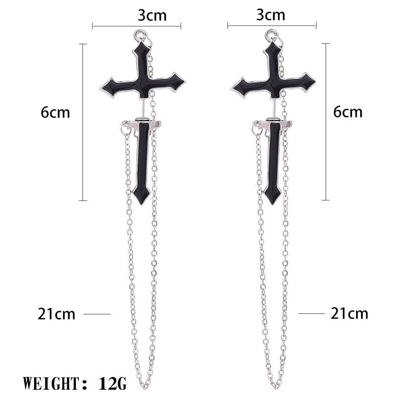 Gothic Sword Earrings Rhinestone Dagger Earrings Black Retro Sword Screw Earrings Cubic Zirconia Punk Sword Earrings Front Back Stud Earrings for Women (Black)