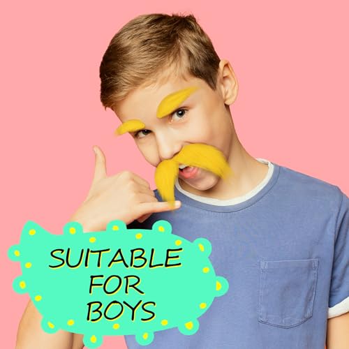 Babycop Yellow Mustache and Eyebrows Fake Beard for Kid & Adult, Cosplay Halloween Costume Accessories Funny Party Favor M...