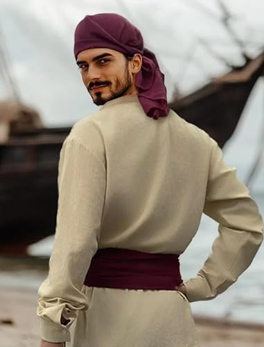 Verceco Mens Pirate Costume Outfit Renaissance Costume Men Medieval Outfit With Pirate Pants Shirts Sash Accessories (khak...