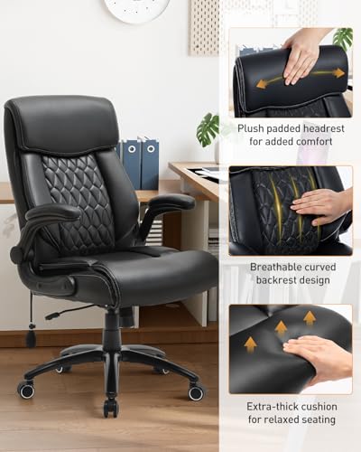 500LBS Big and Tall Office Chair, Heavy Duty Office Desk Chair with Padded Flip-Up Arms, Adjustable Lumbar Support & Tilt ...