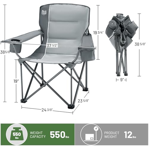 TIMBER RIDGE Oversized Folding Camping Chair for Adults, Support 550 LBS Heavy Duty with Cup Holder Side Pocket for Campin...