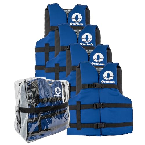 Overton's Universal Adult Life Jacket - Pack of 4, Nylon Shell with Closed-Cell Foam, Open Sides and Sturdy Belts, USCG Ap...