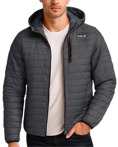 Hurley Mens Puffer Jacket - Lightweight Packable Insulated Winter Coat for Men - Weather Resistant Quilted Outdoor Jacket