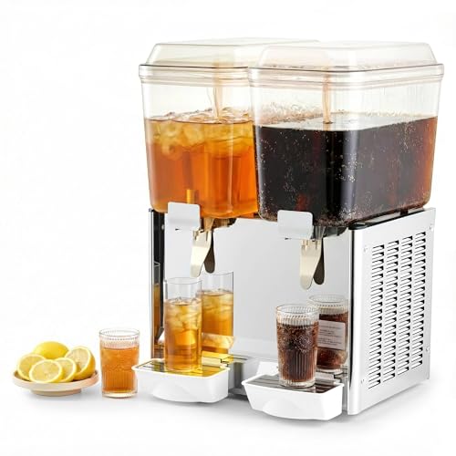 CO-Z Commercial Beverage Dispenser, 9.6 Gallon / 36L 2-Tank Electric Juice Dispenser Machine, Stainless Steel Cold Drink M...