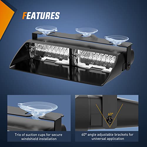 Nilight Red and White Emergency Strobe Lights Windshield Hazard Warning Safety Flash with Suction Cups Super Bright LED Li...