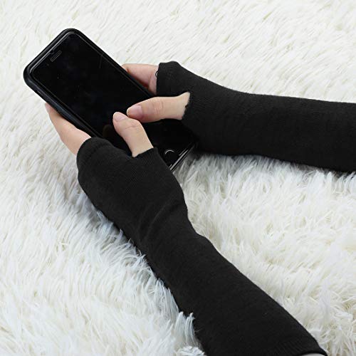 uxcell Women's Winter Warmers Fingerless Thumbhole Elastic Long Knitted Party Costume Gloves One Size Black