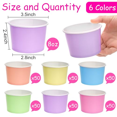 Lawei 300 Pack Paper Ice Cream Cups, 8oz Disposable Dessert Snack Bowls for Hot or Cold Food, Cute Stackable Treat Cups fo...