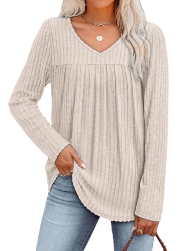 WIHOLL Long Sleeve Shirts for Women V Neck Lightweight Sweaters Casual Tunic Tops Outfits Fall Fashion Clothes 2025