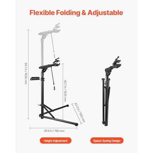 VEVOR Bike Repair Stand, 85 lb Heavy-duty Bicycle Work Stand with 40.7-64.1 in Adjustable Height & Magnetic Tool Tray, Foldable Bicycle Maintenance Rack, Shop Home Mechanics for Mountain & Road Bike