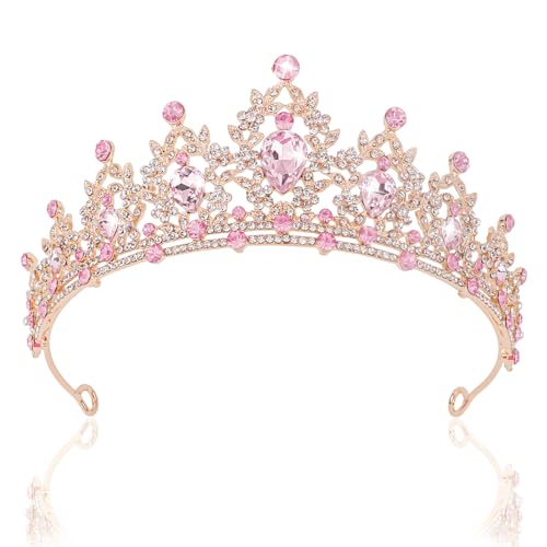 CAVETEE Crown for Women, Tiaras for Women Pink Princess and Queen Crown Crystal Headbands Hair Accessories for Bridal Birt...