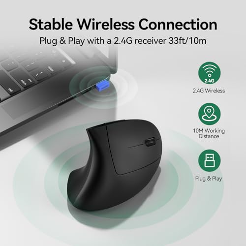 TECKNET Ergonomic Mouse, Rechargeable Vertical Ergo Mouse Wireless 800-4800 Levels 5 Adjustable DPI, Silent 2.4GHz Optical...