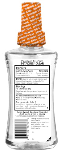 Betadine Clear First Aid Spray, Max Strength Pain Relieving Antiseptic Cleansing Spray, No Stinging, Kills 99.9% of Germ...