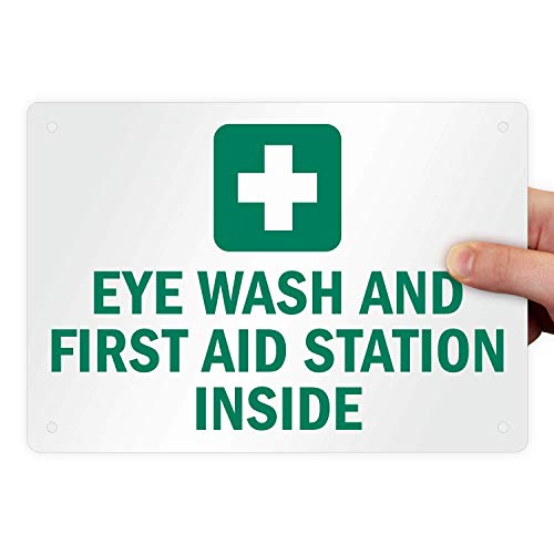 SmartSign 7 x 10 inch “Eye Wash And First Aid Station Inside” Sign with Symbol, Digitally Printed, 55 mil HDPE Plastic, Gr...