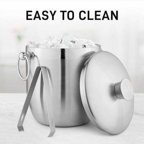 Zulay Kitchen Premium Stainless Steel Double-Wall Insulated Ice Bucket Kit – 3L, Leak-Proof, Stylish Drink Cooler for Part...