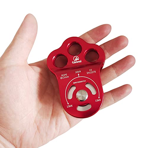 EMMRAGNO 30KN Climbing Single Pulley Climbing Three Hole Hitch Pulley Climbing Bearing Pulley, Hauling Pulley for Rock Cli...