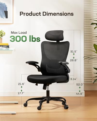 Marsail Ergonomic Office Chair: Office Desk Chair with High Back Mesh and Adjustable Lumbar Support Rolling Work Swivel Ta...